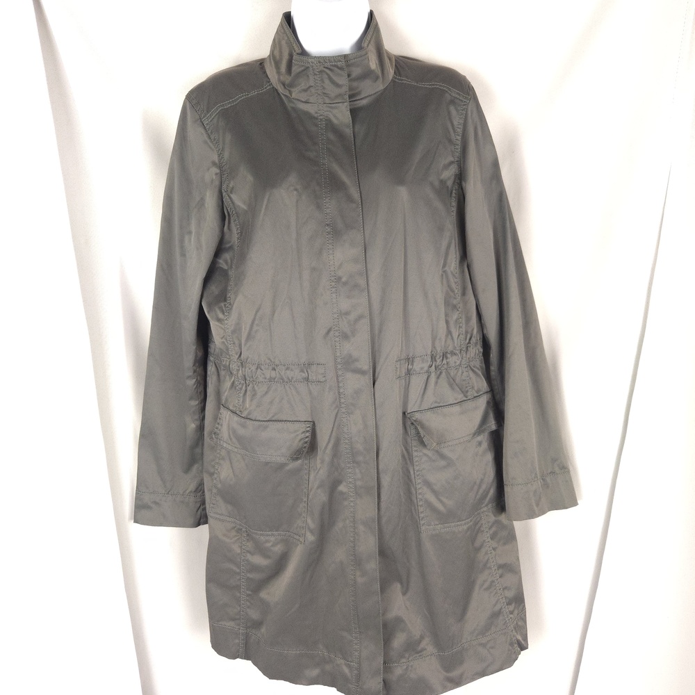 Eileen Fisher Gray Cotton Nylon Coat L Shiny Techwear Minimalist Lagenlook Cinch